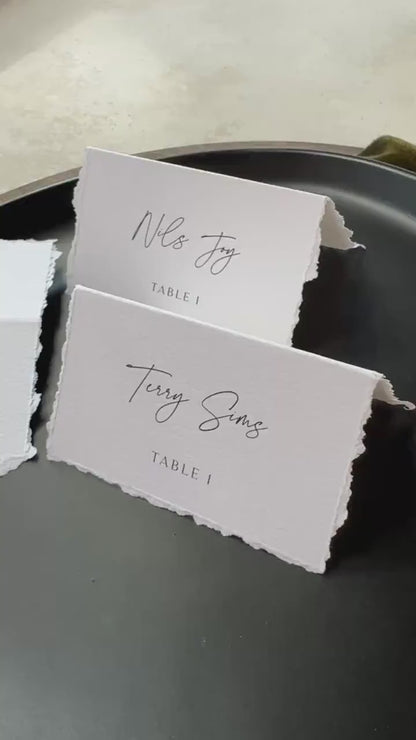 Wedding Place Cards: Deckle Edge Folded Name Tags - Custom Guest Names Style 283