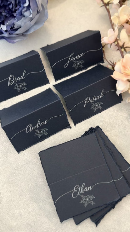 Navy Place Cards | Sets of 10 | Wedding Name Card Name Tags - Deckle Edge- Style 211N