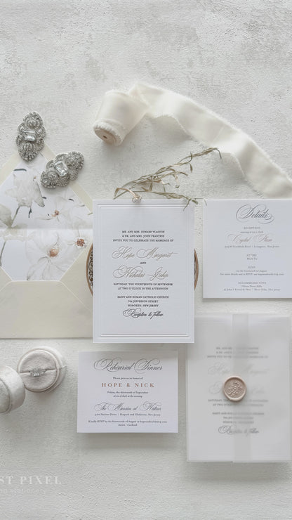 Elegant Gold Foil Wedding Invitations |  Letterpress Invites Style 1109