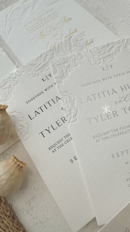 White Letterpress Wedding Invitations - Style 110