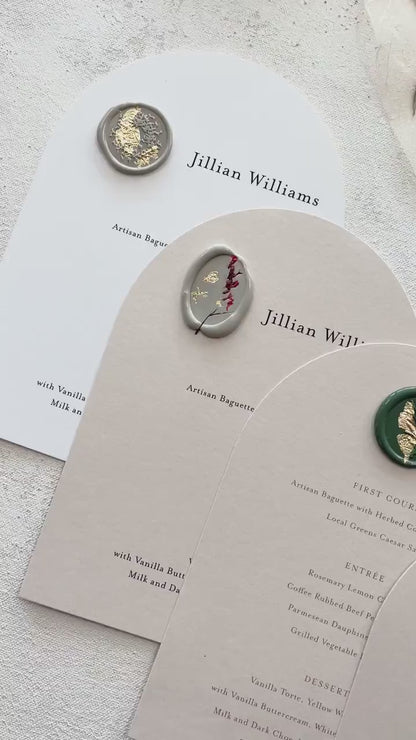 Arch Wedding Menu with Botanical Wax Seal - Style 232