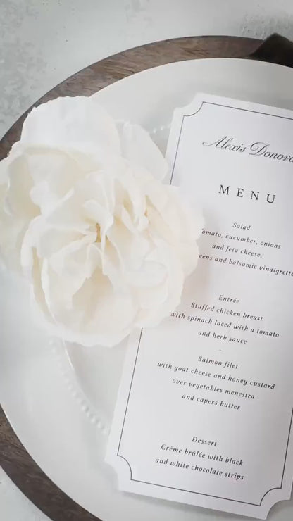 Elegant Wedding Menu Place Cards: Formal Table Setting, Style 3492