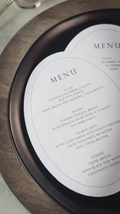 White Oval Wedding Menus | Table Menu Cards | Style 298