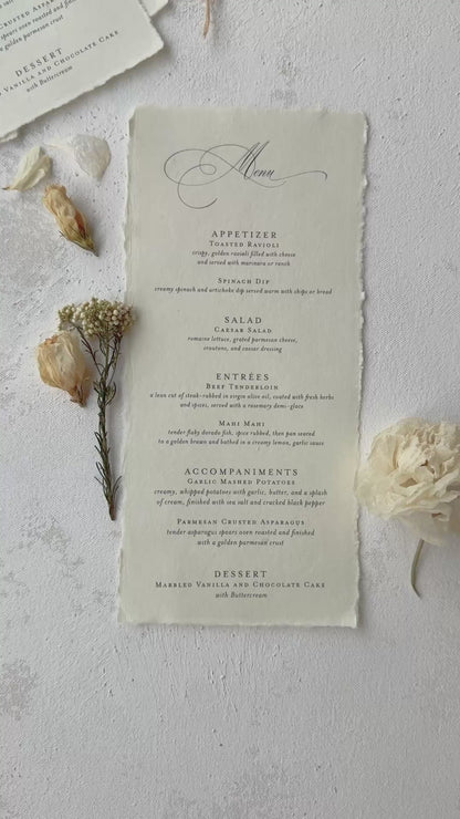 Handmade Paper Wedding Menus | Style 2694