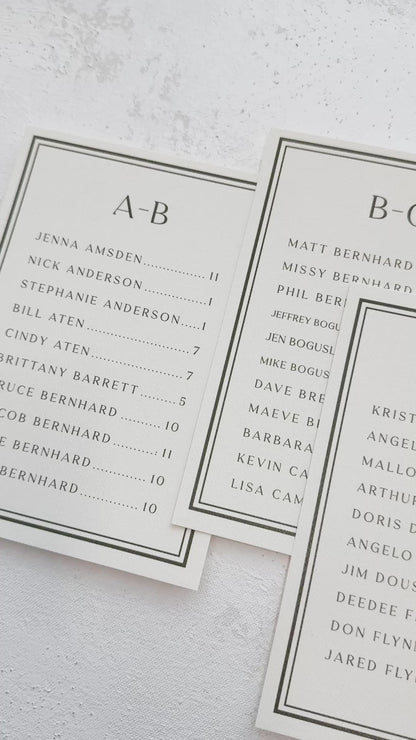 Wedding Seating Chart - Printed Bespoke Cards for Elegant Reception Decor