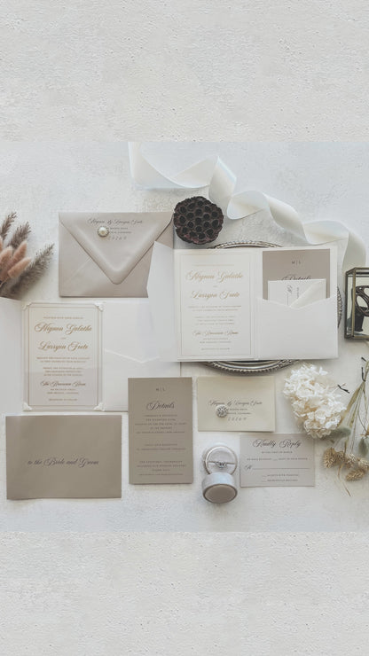 Ivory Wedding Invitation | Pocket Folder Style 218