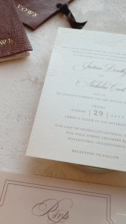 Blind Deboss Wedding Invitations – Elegant Neutral Wedding Invitation Suite with RSVP Card Style 777 Digital Printing