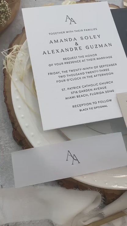 Minimalist Beach Wedding Letterpress Invitations with Palm Leaf Deboss | Style 241