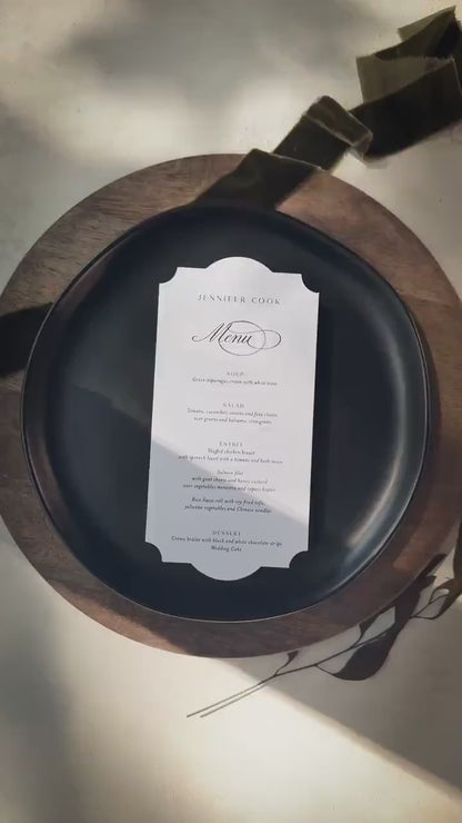 Classic Elegant Wedding Menu Place Cards: Formal Table Setting, Style 292