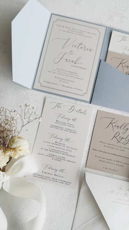 Dusty Blue Wedding Invitations - Elegant Wedding Cards & Luxury Invitation Suite Style 80