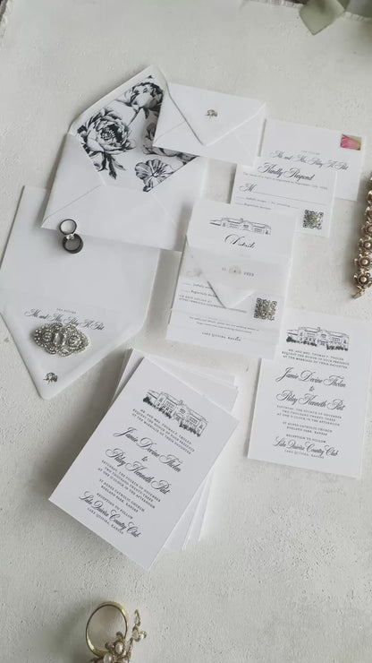White Letterpress Wedding Invitations - Style 110