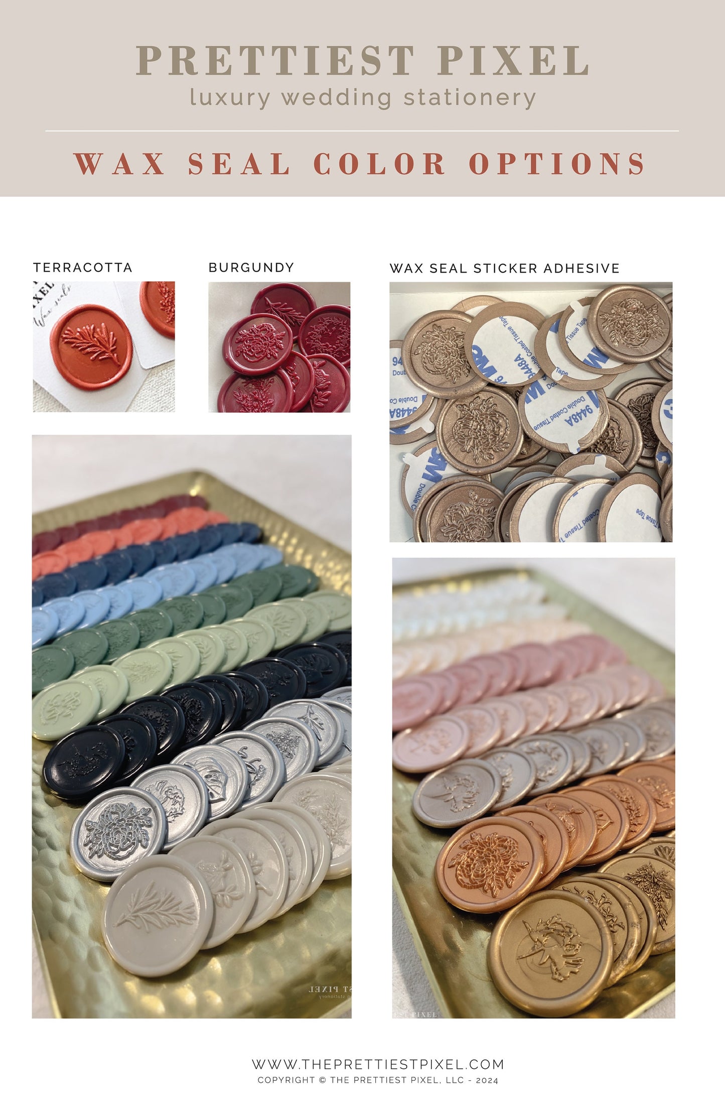 Copper Adhesive Wax Seals  |  Set of 10  |  Wax Seals Stickers  - Wax Seals for Envelopes or Wedding Invitations
