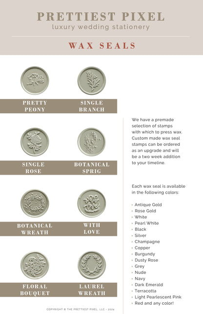 Copper Adhesive Wax Seals  |  Set of 10  |  Wax Seals Stickers  - Wax Seals for Envelopes or Wedding Invitations